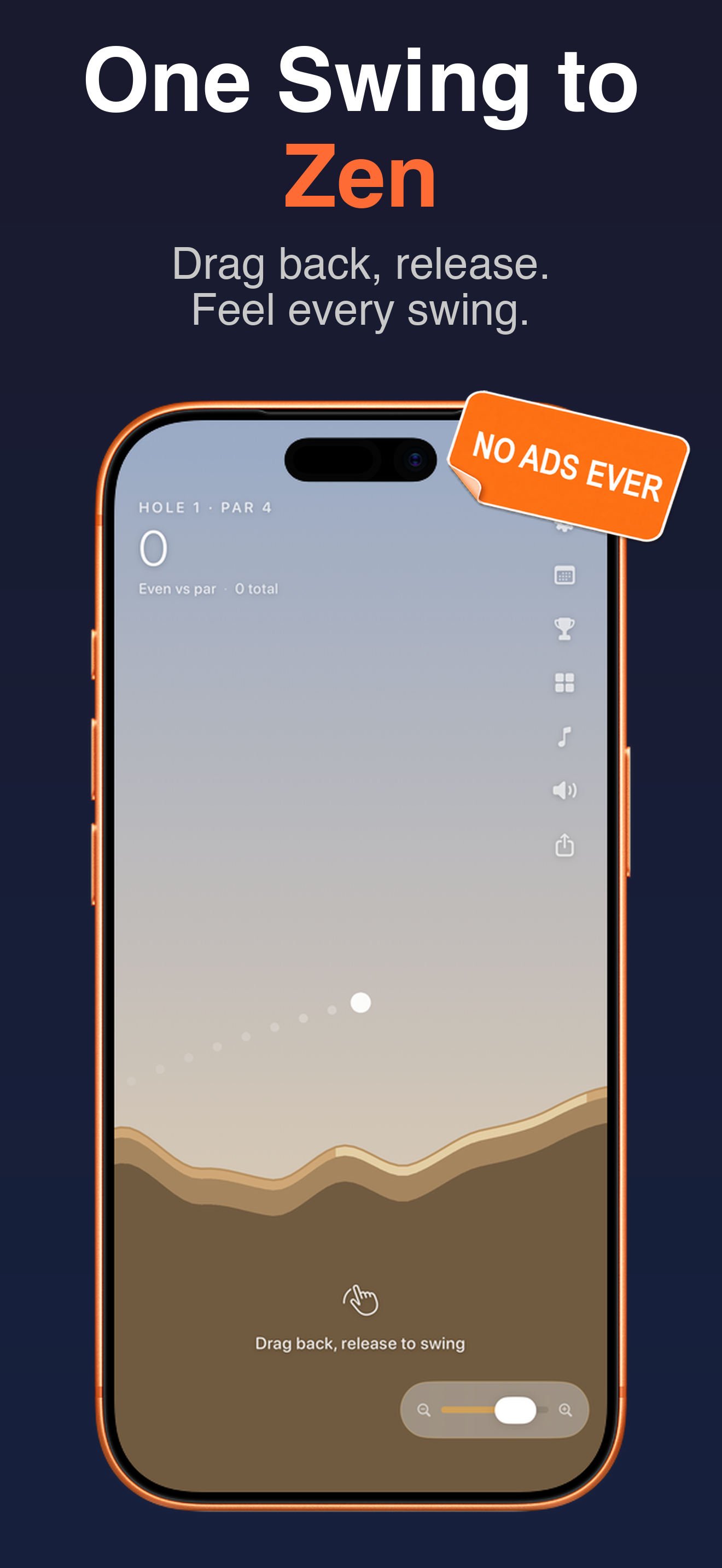 Hole 1, par 3, in the desert biome — drag back and release to swing