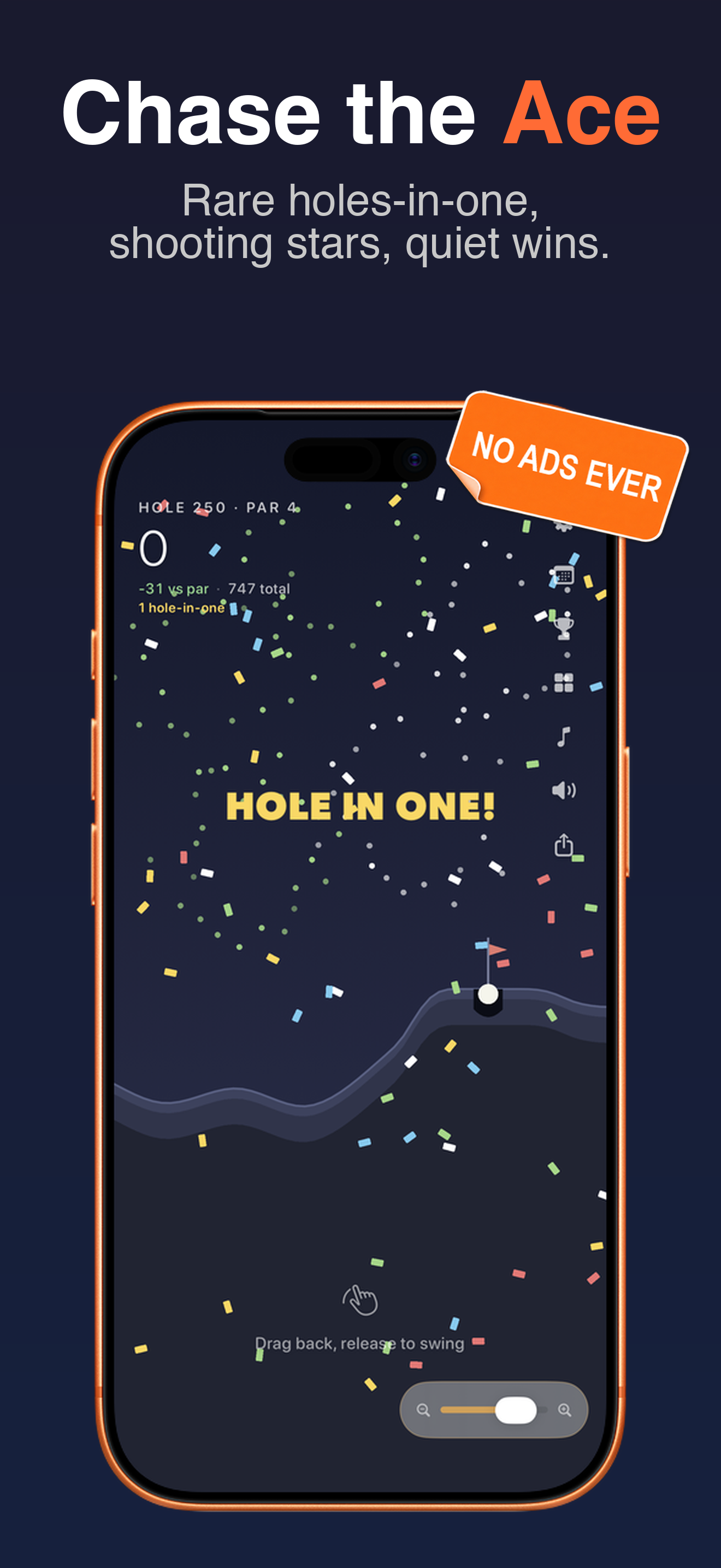Hole-in-one celebration with confetti on hole 250